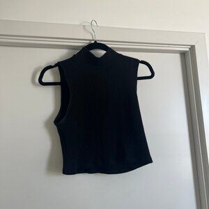 Reformation Ribbed Black Mock Neck Sleevless Top